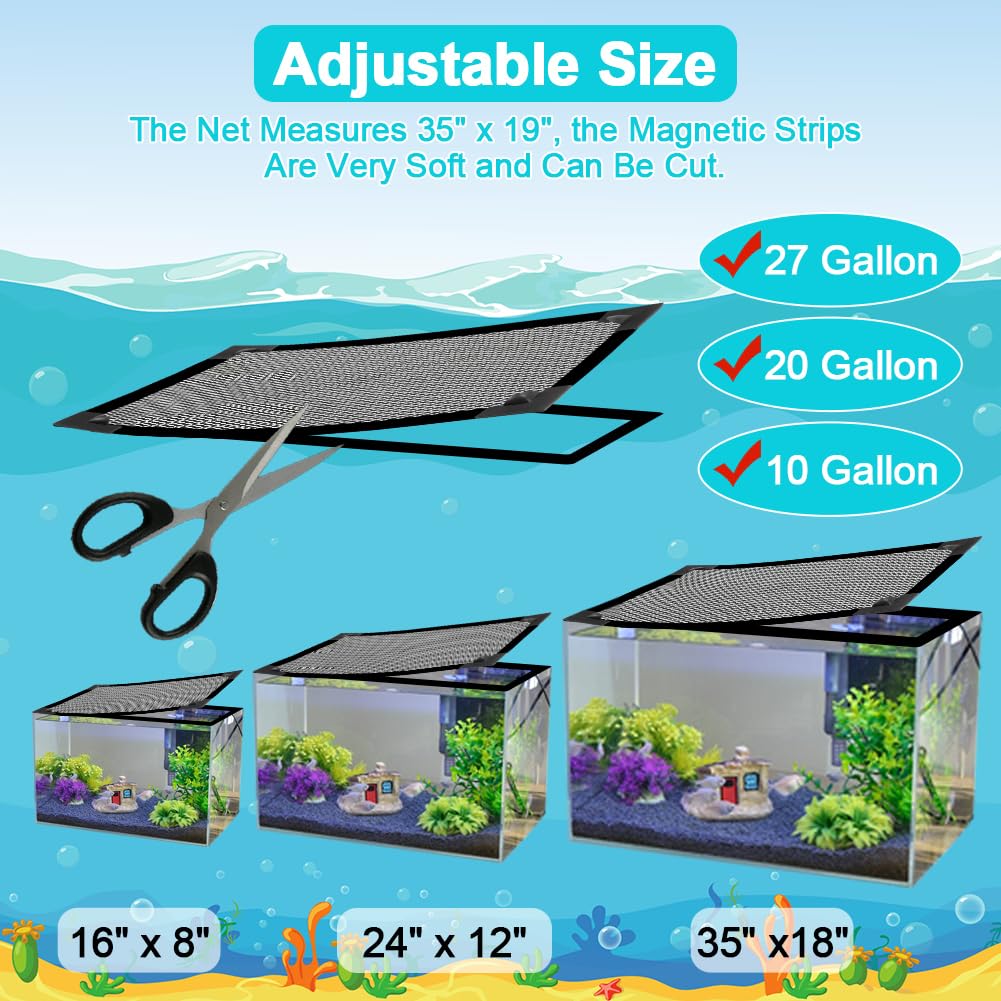 Magnetic Aquarium Cover Lid Anti-Jumping Net Adjustable Max 35''X19'' B16088