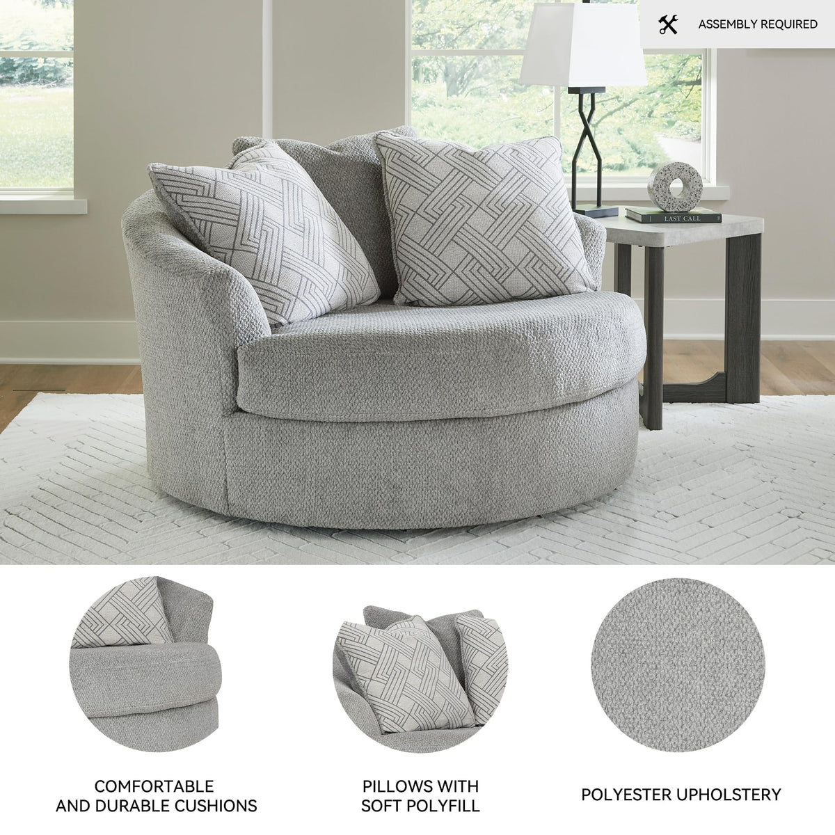 Round Velvet Oversized Swivel Accent Chair I483717