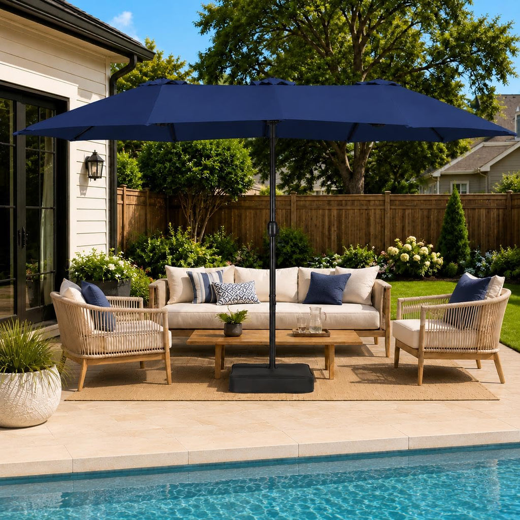 13FT Double-Sided Patio Umbrella with Base Navy Blue V2390