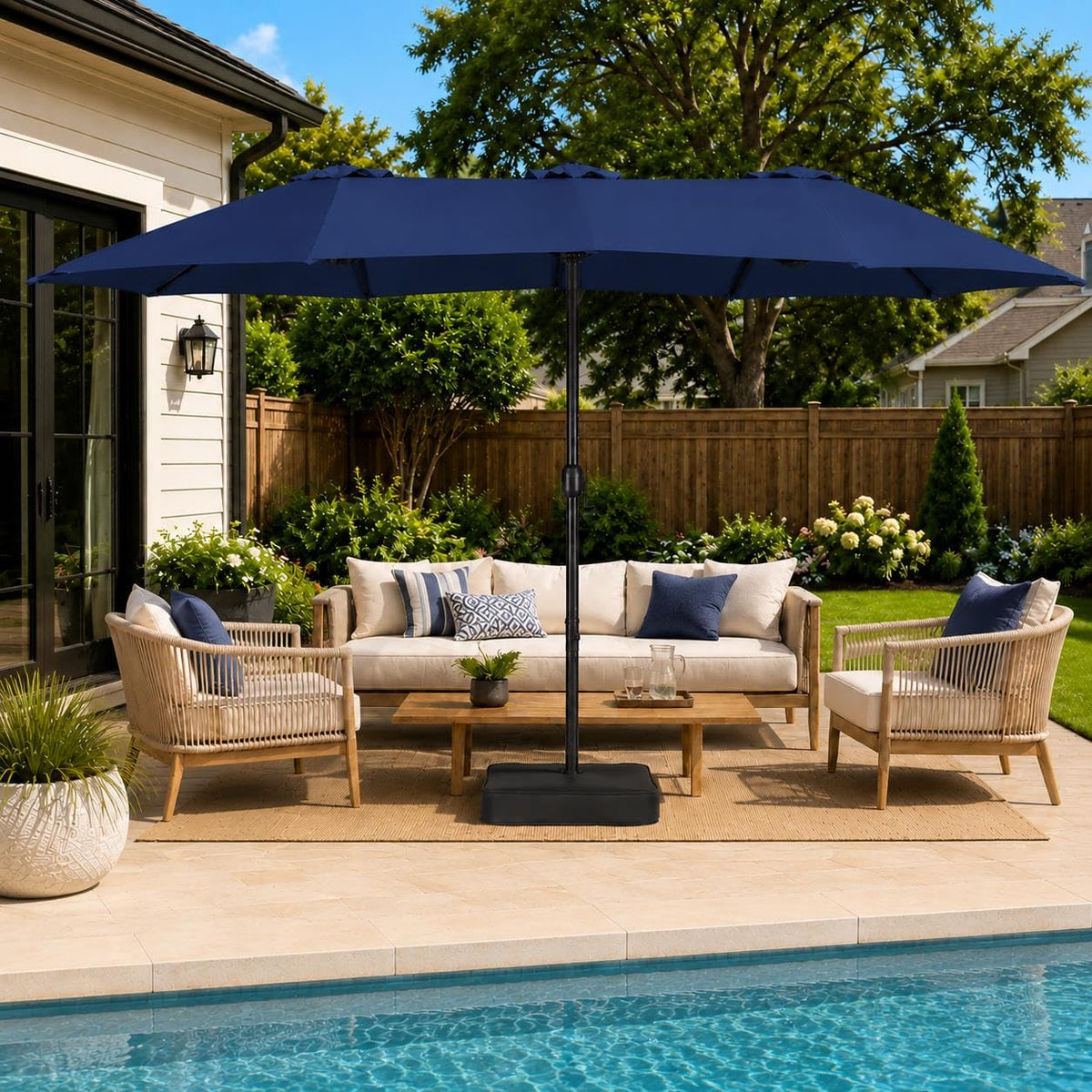 13FT Double-Sided Patio Umbrella with Base Navy Blue V2390
