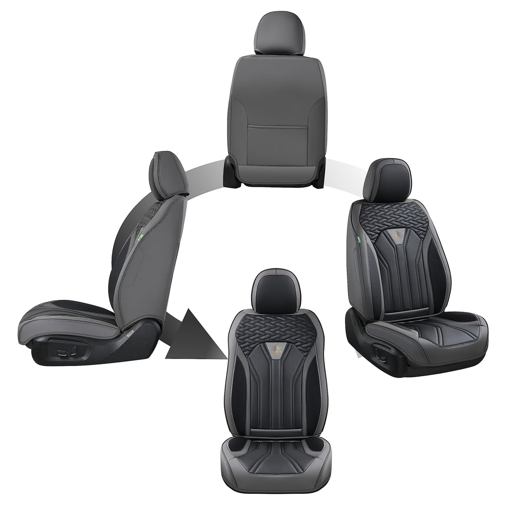 Leather Seat Covers Full Set 5 Seats Gray Black A8684