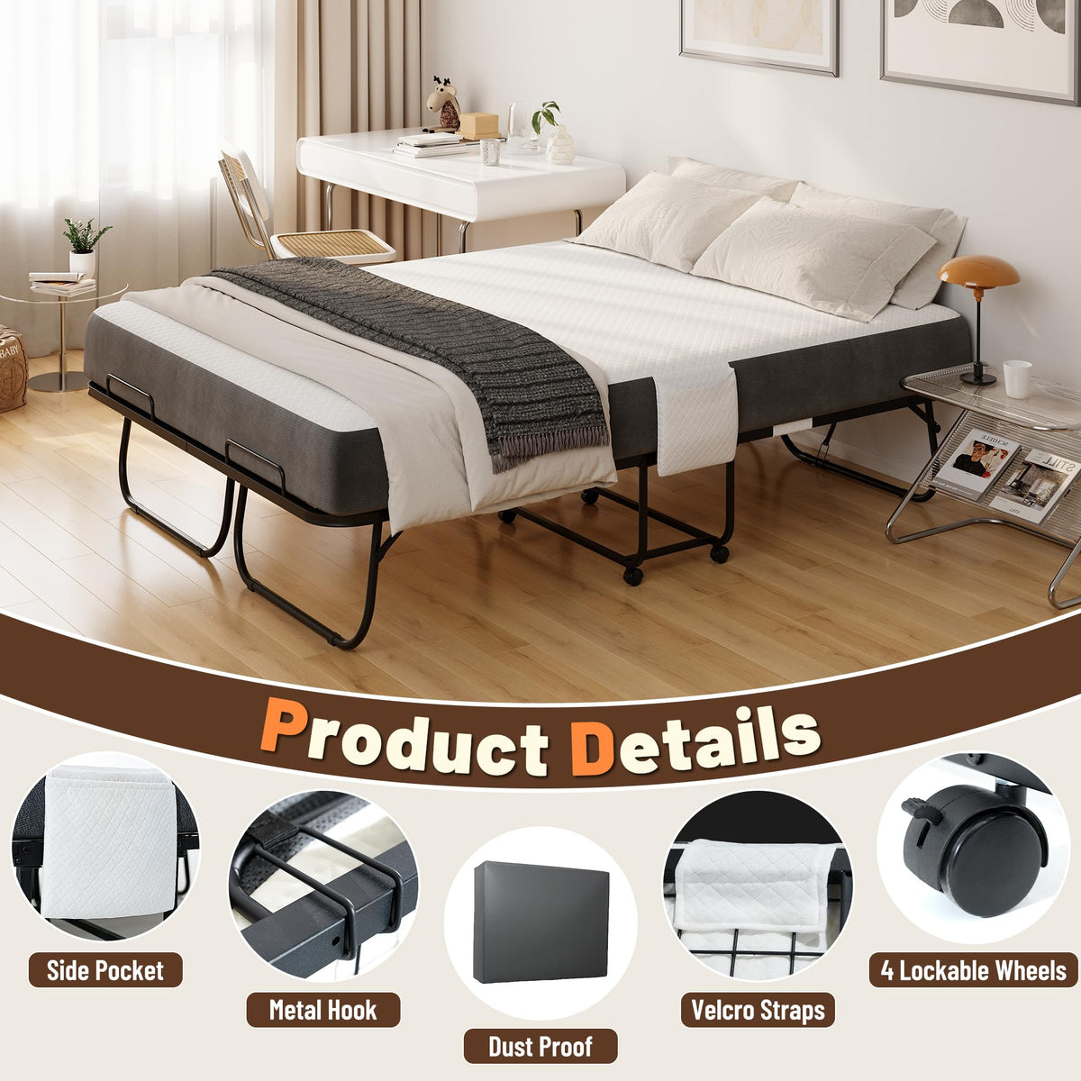 Full Size Folding Bed with Memory Foam Mattress U41469