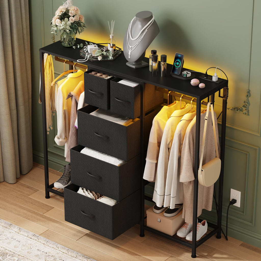 Black 5-Drawer Dresser with 2 Hanging Racks H44776