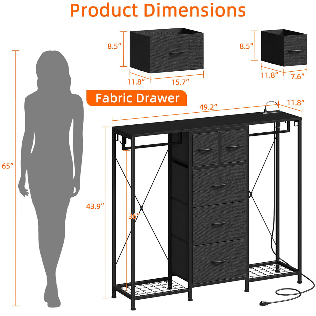 Black 5-Drawer Dresser with 2 Hanging Racks H44776