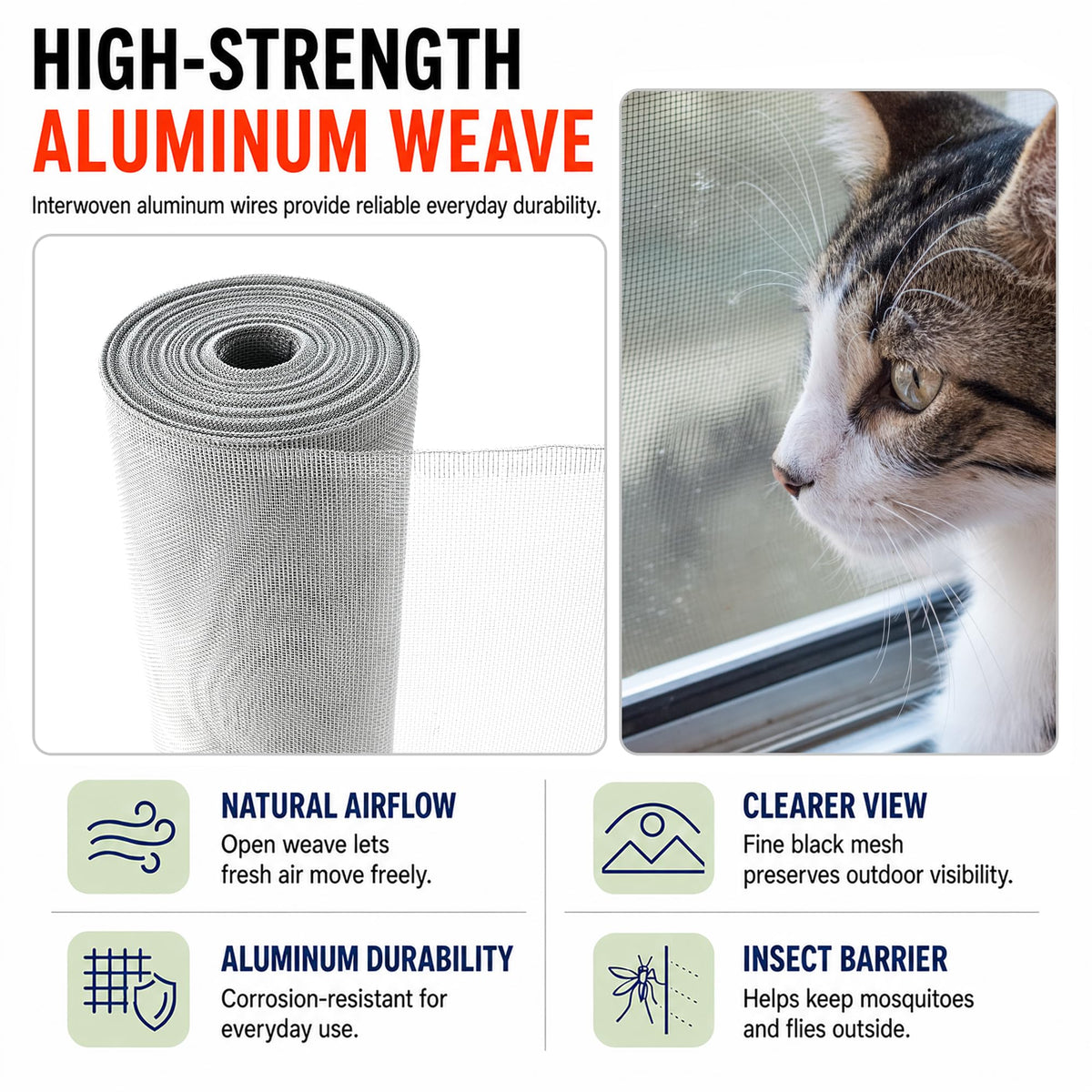 Aluminum Window Screen Mesh Roll 48 in x 100 ft 18x16 Mesh H487