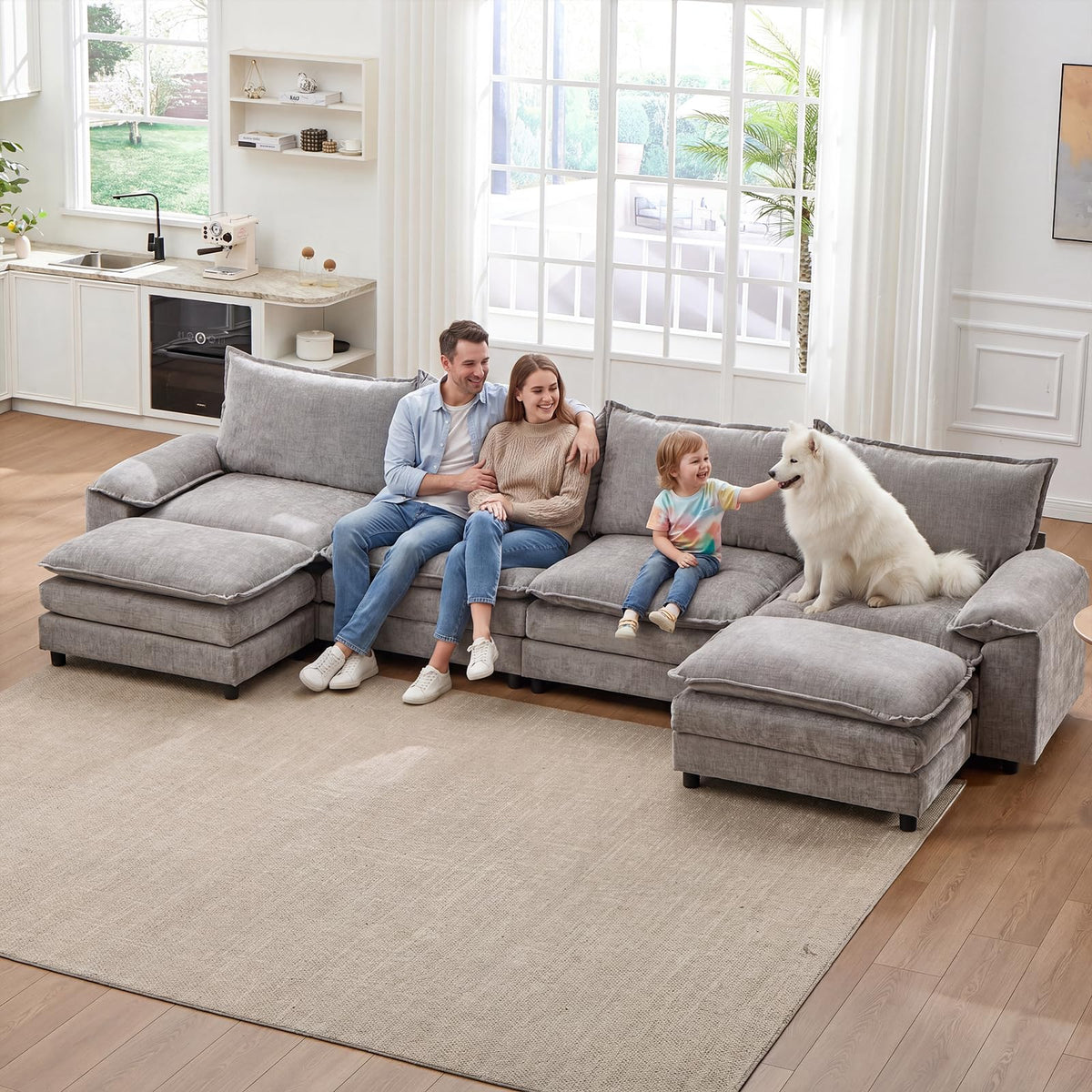 Light Gray Chenille 2 Seater Sofa with Pillows S67319