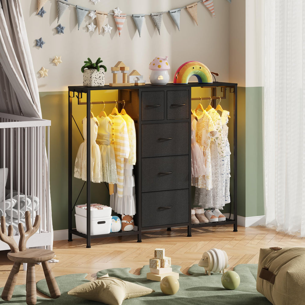 Black 5-Drawer Dresser with 2 Hanging Racks H44776