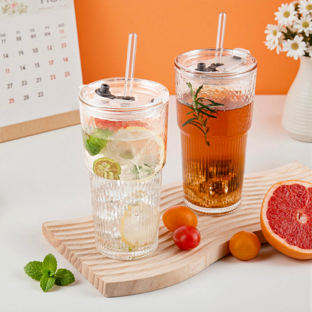 20oz Glass Cups with Lids and Straws, 2 PCS K161
