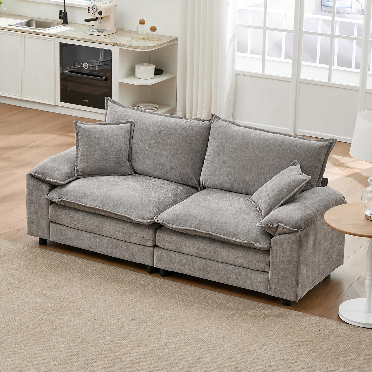 Light Gray Chenille 2 Seater Sofa with Pillows S67319