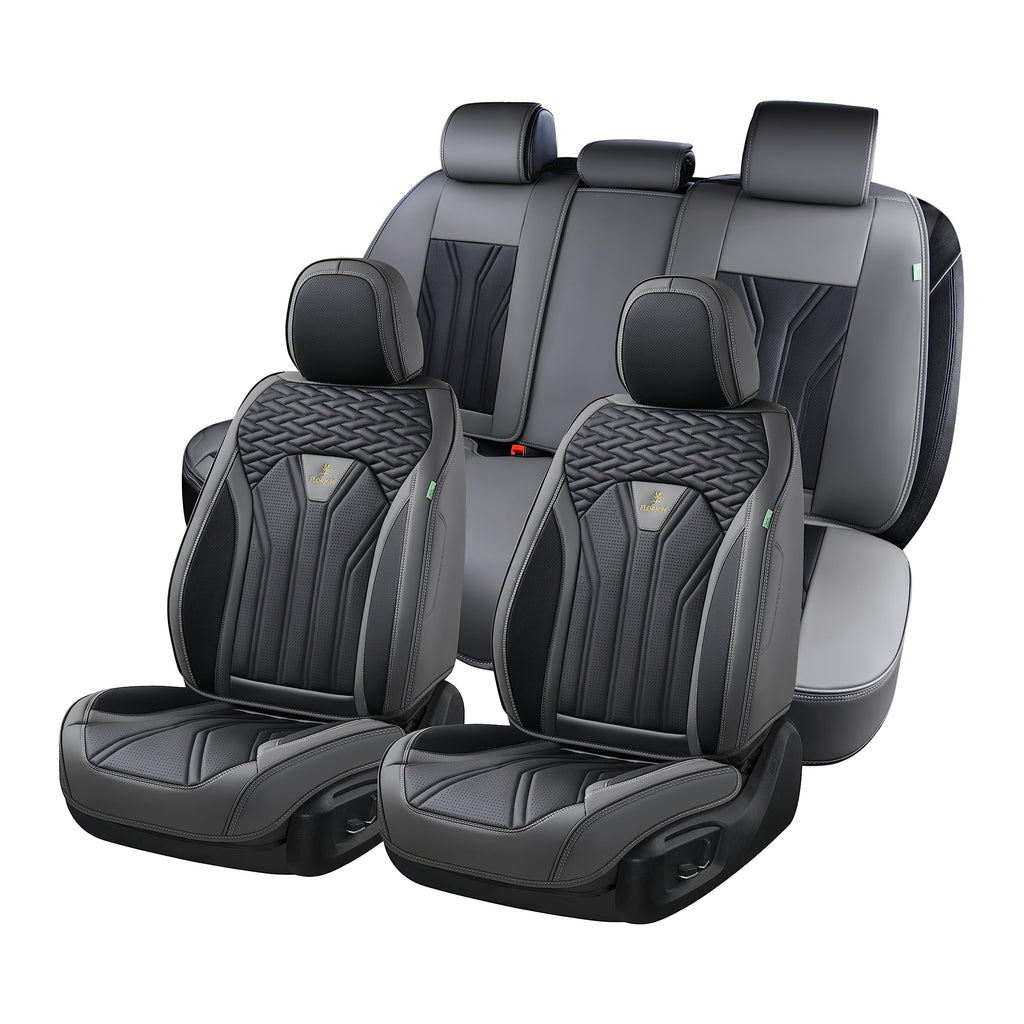 Leather Seat Covers Full Set 5 Seats Gray Black A8684