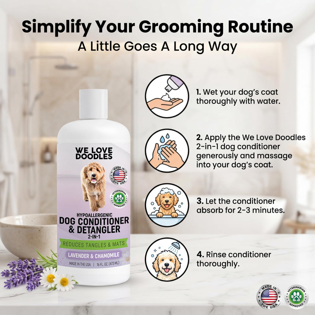 2-in-1 Dog Conditioner & Detangler, Lavender, 16OZ G303