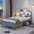 Twin Wood Platform Bed with Storage Headboard and Charging Station S4056