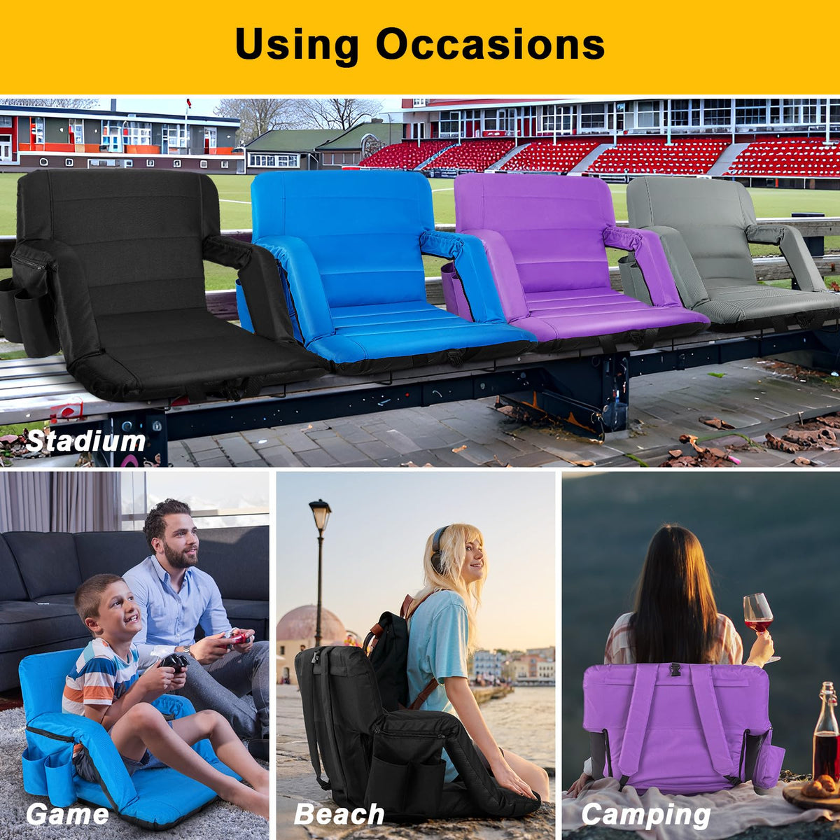 2 Pack Wide Waterproof Folding Stadium Seats with Back Support B1660