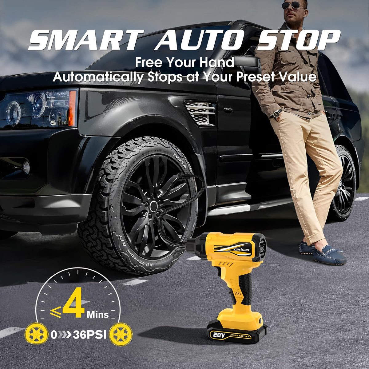 20V Cordless Portable Air Compressor 150 PSI Yellow C8236