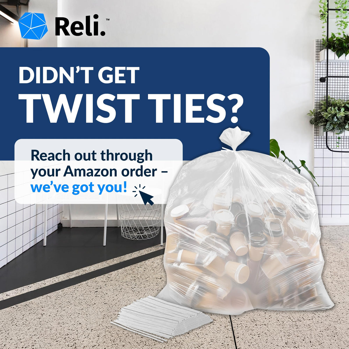 55-60 Gallon Heavy Duty Clear Trash Bags with Ties T781976