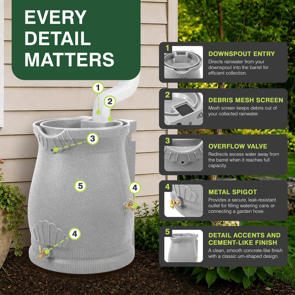 50 Gallon Urn Shaped Water Collection Barrel H320781