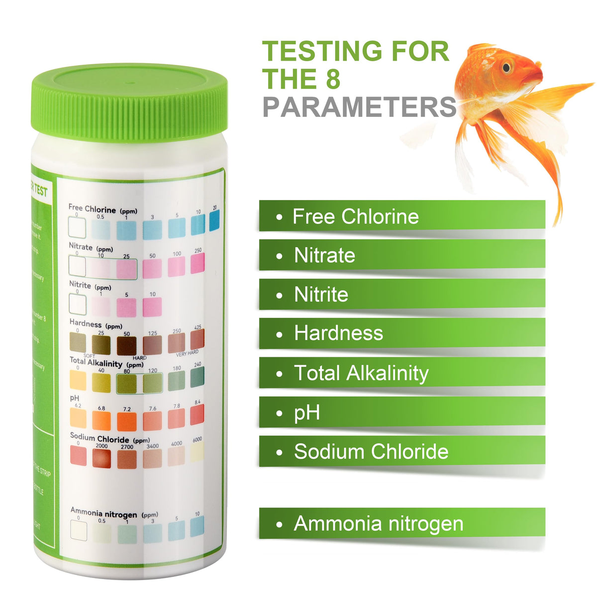 Aquarium Ammonia Test Strips 8-in-1 100 Strips W7870