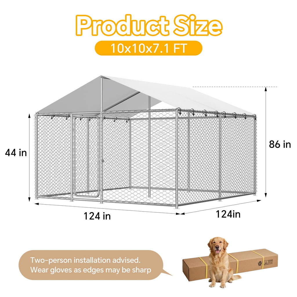 10x10FT Heavy Duty Outdoor Dog Kennel with Roof E712557