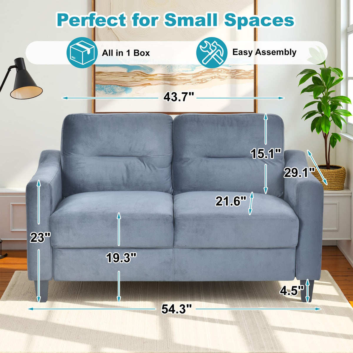 Light Gray Velvet Upholstered Loveseat Sofa I627