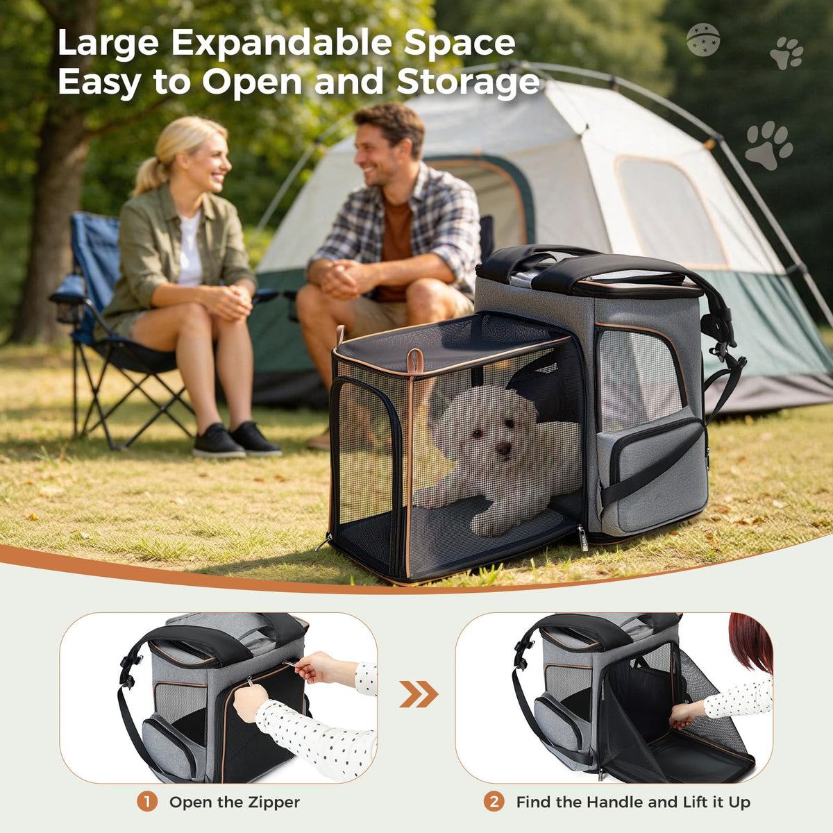 Expandable Foldable Pet Carrier Backpack with Inner Safety Leash, Grey E8026