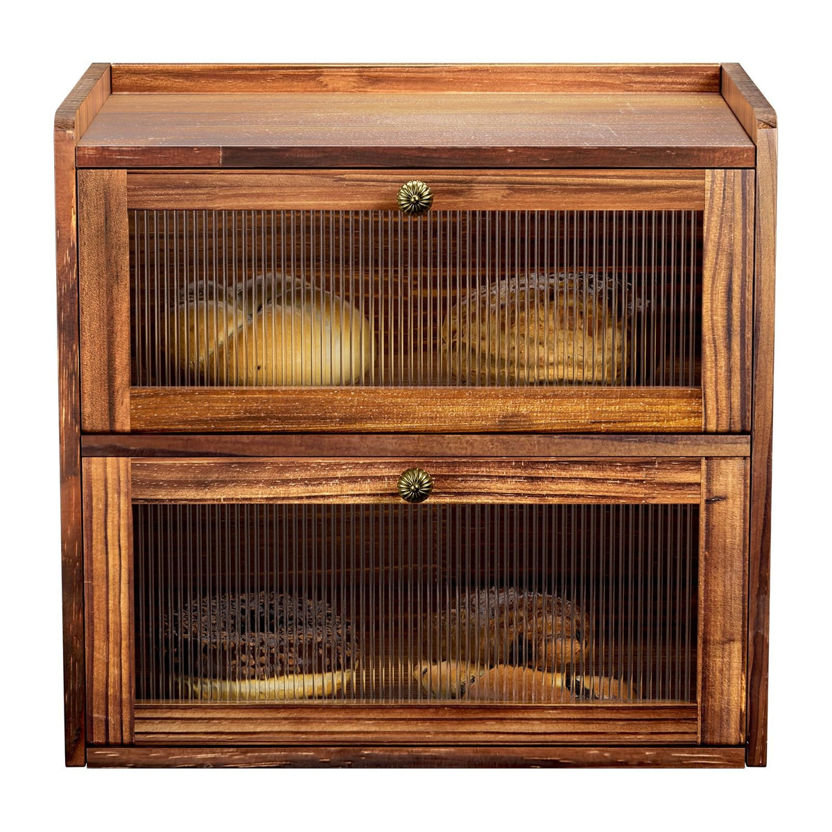 Large 2 Layer Wooden Bread Box with Window L644