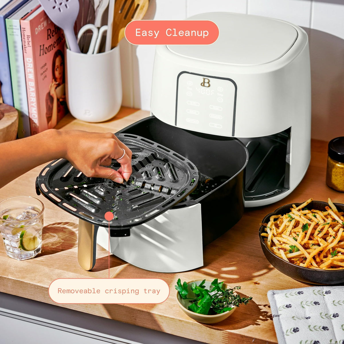6 Quart Air Fryer with Touch-Activated Display, 4-in-1 Countertop Air Fryer 1750W, Nonstick Dishwasher Safe, White Icing G346