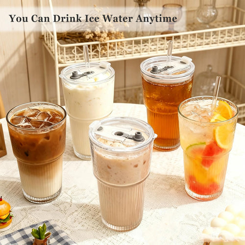 20oz Glass Cups with Lids and Straws, 2 PCS K161