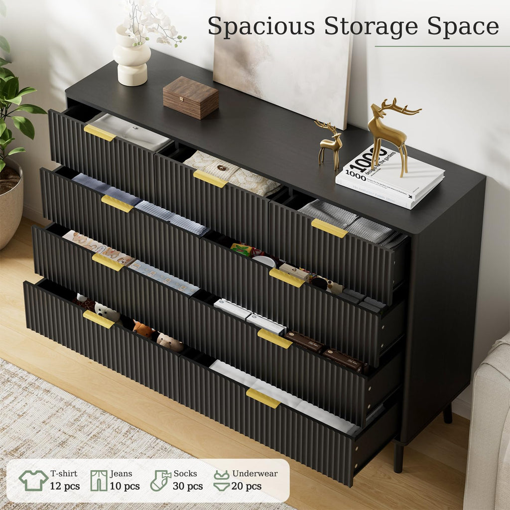Black 9 Drawer Fluted Wood Dresser X340