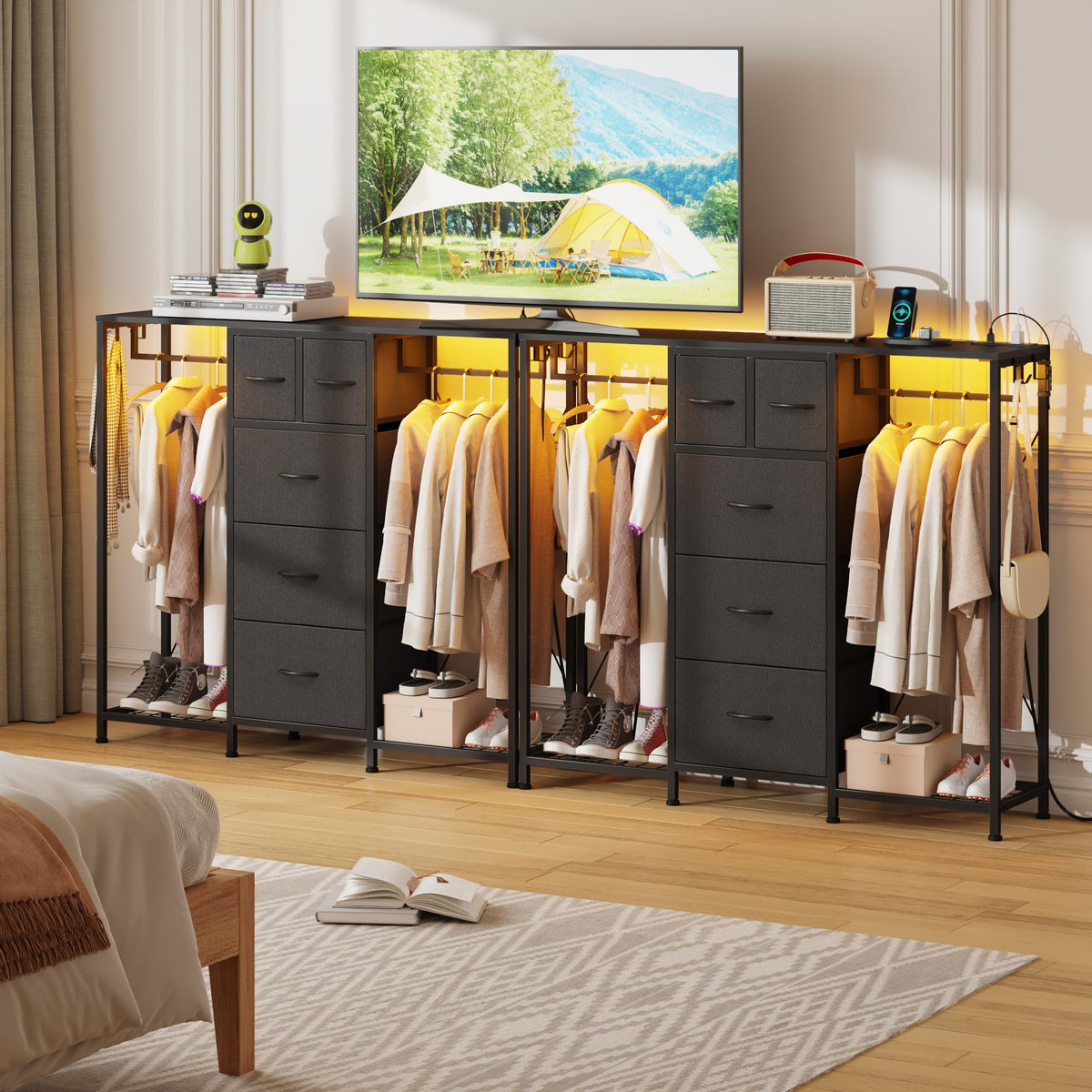 Black 5-Drawer Dresser with 2 Hanging Racks H44776