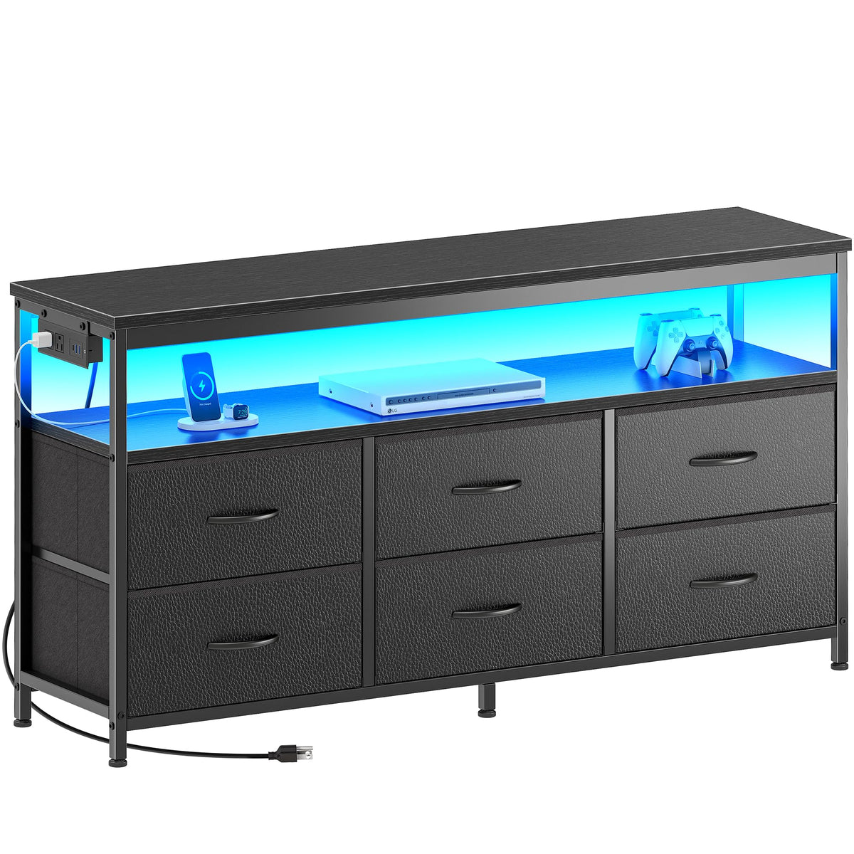 Black 47 Inch 6 Drawer TV Stand with Power Outlets U590