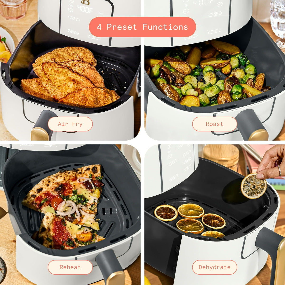6 Quart Air Fryer with Touch-Activated Display, 4-in-1 Countertop Air Fryer 1750W, Nonstick Dishwasher Safe, White Icing G346