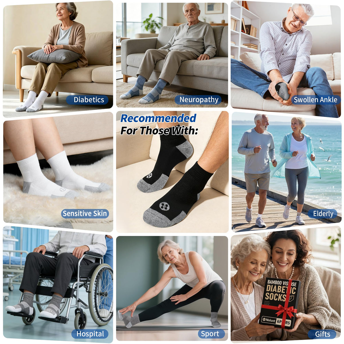 6 Pairs Ankle Diabetic Socks G113368