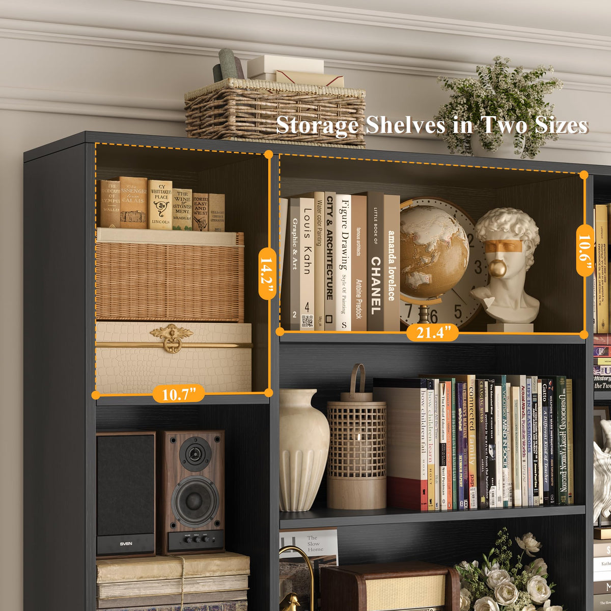 72" Tall Black Bookshelf with Storage F577