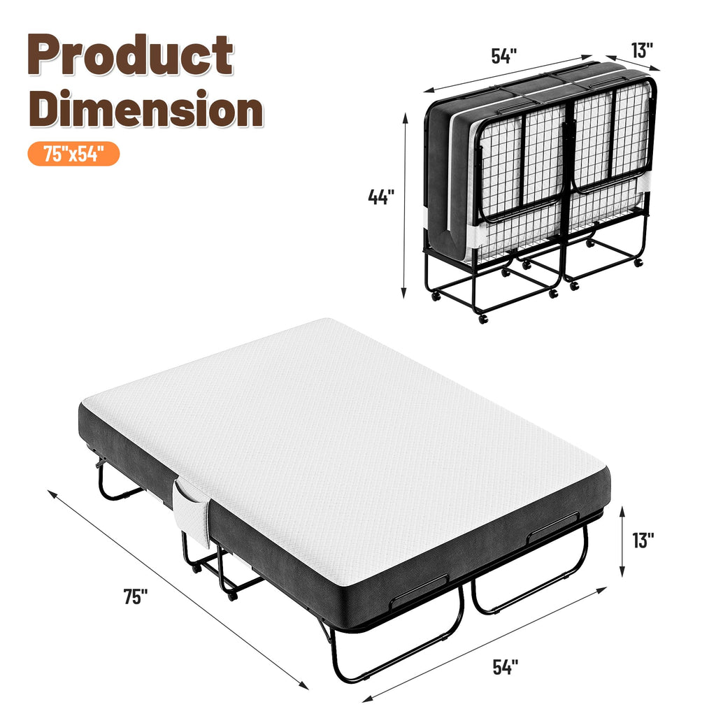 Full Size Folding Bed with Memory Foam Mattress U41469