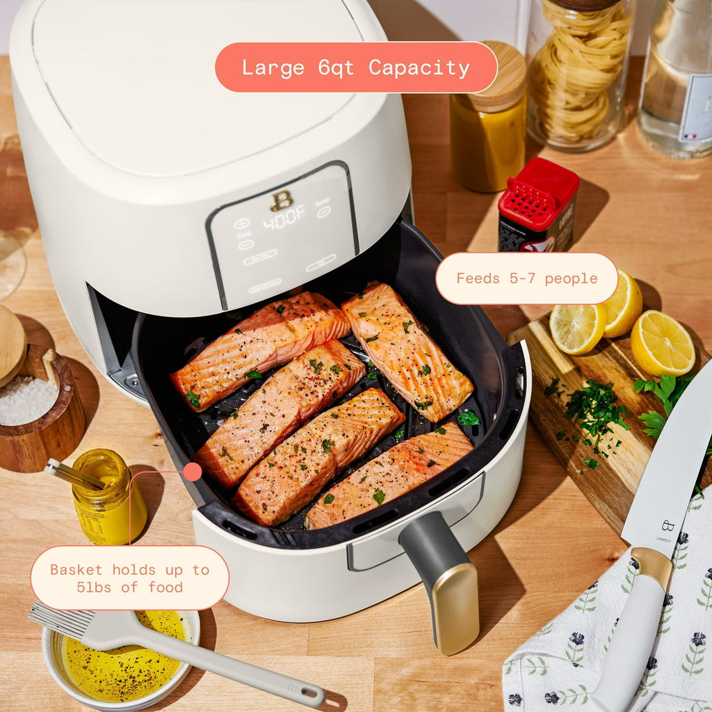 6 Quart Air Fryer with Touch-Activated Display, 4-in-1 Countertop Air Fryer 1750W, Nonstick Dishwasher Safe, White Icing G346