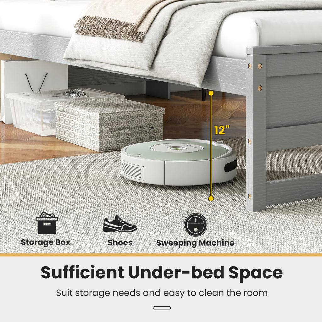Twin Wood Platform Bed with Storage Headboard and Charging Station S4056