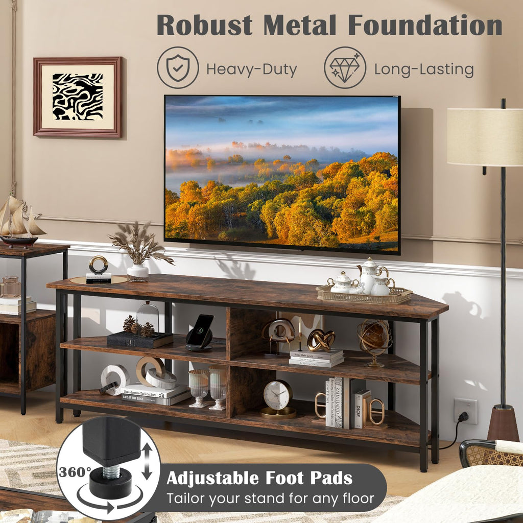 Corner TV Stand for TVs up to 65" with AC Outlets and Storage Shelves G29250