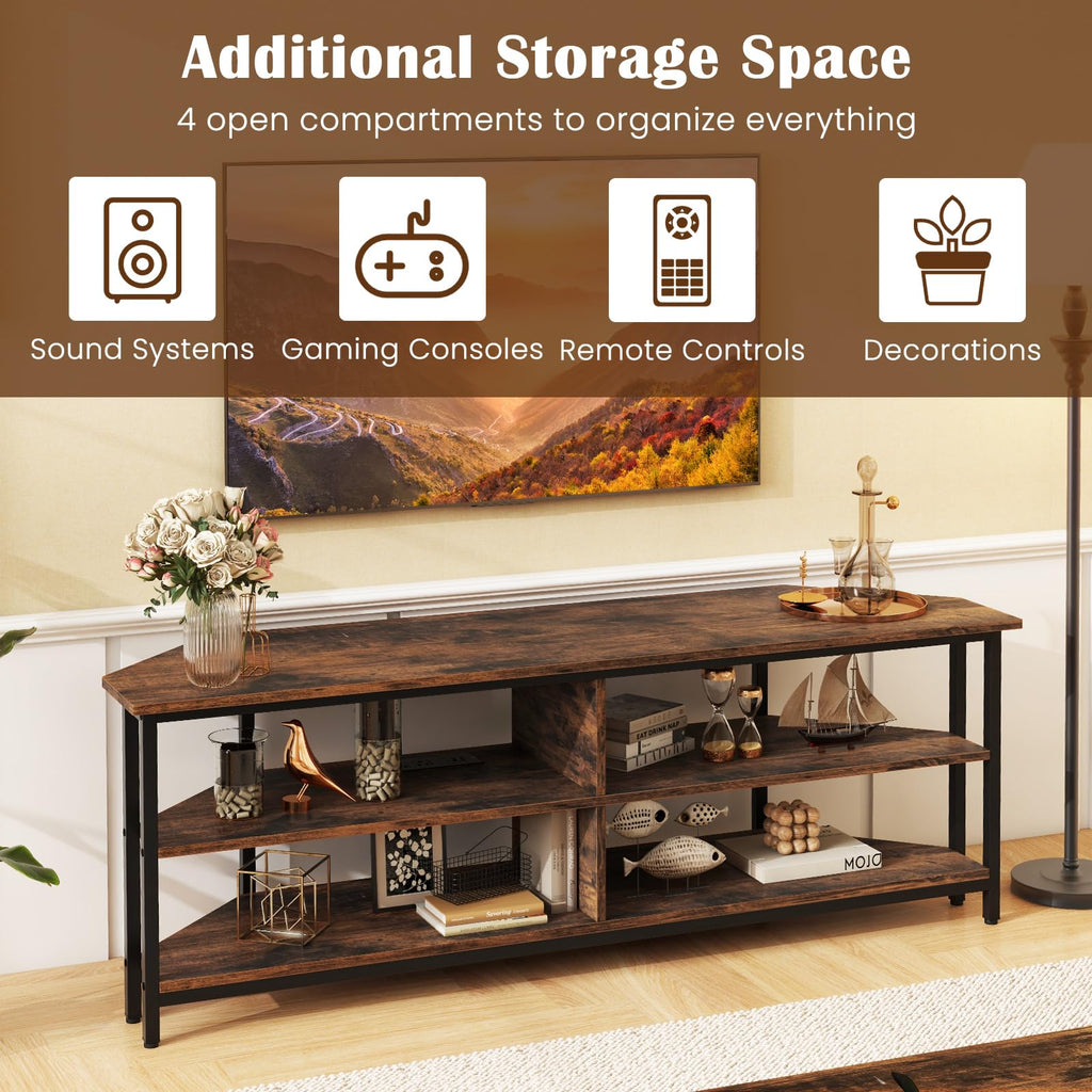 Corner TV Stand for TVs up to 65" with AC Outlets and Storage Shelves G29250