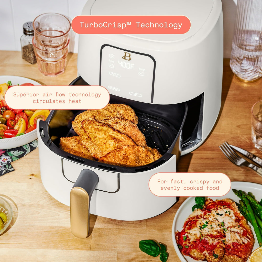 6 Quart Air Fryer with Touch-Activated Display, 4-in-1 Countertop Air Fryer 1750W, Nonstick Dishwasher Safe, White Icing G346