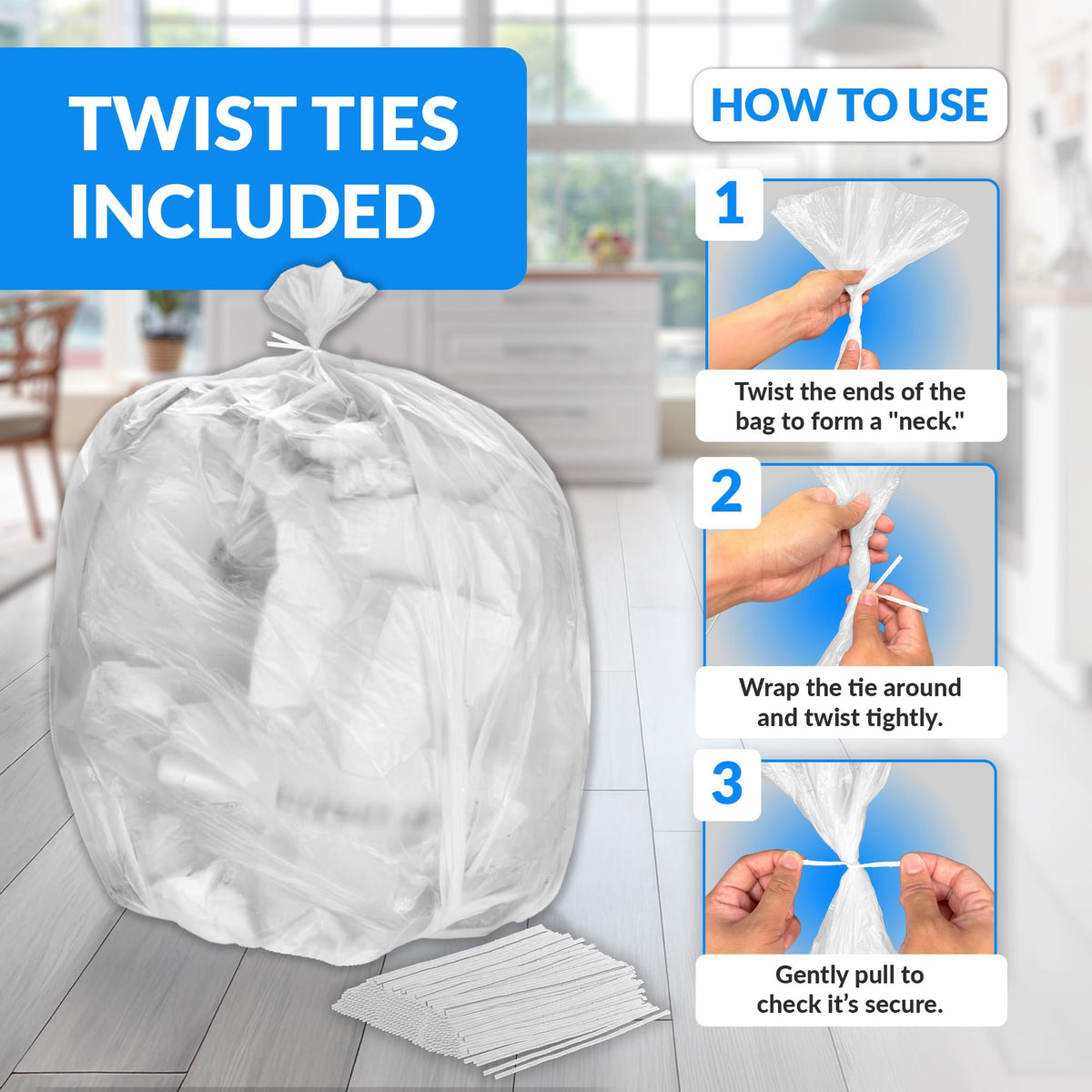 55-60 Gallon Heavy Duty Clear Trash Bags with Ties T781976