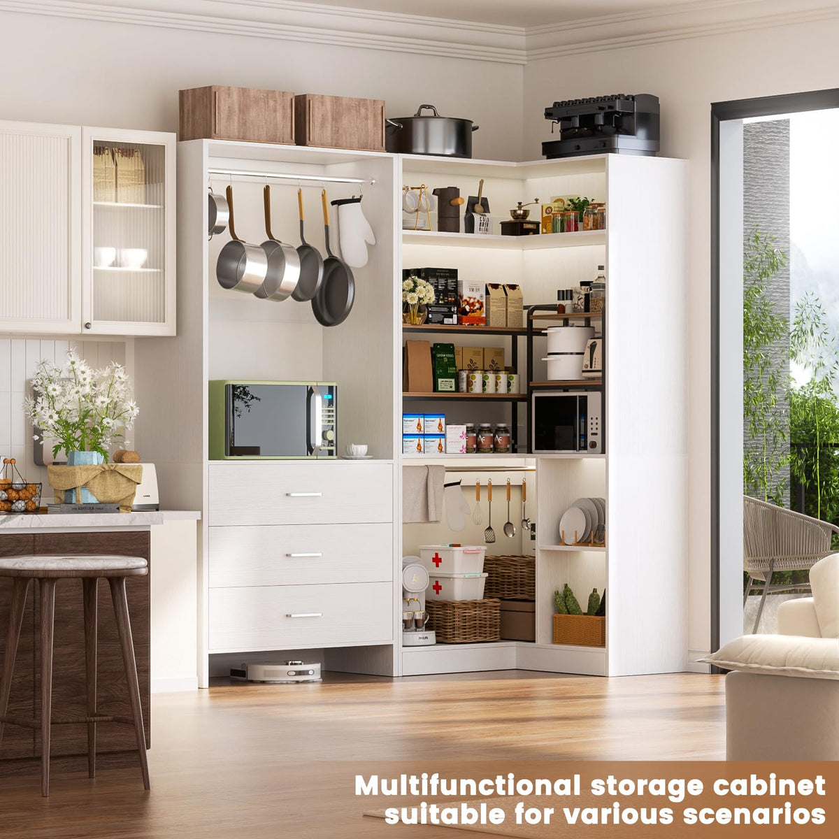 White L-Shaped Closet System with 3 Drawers H434
