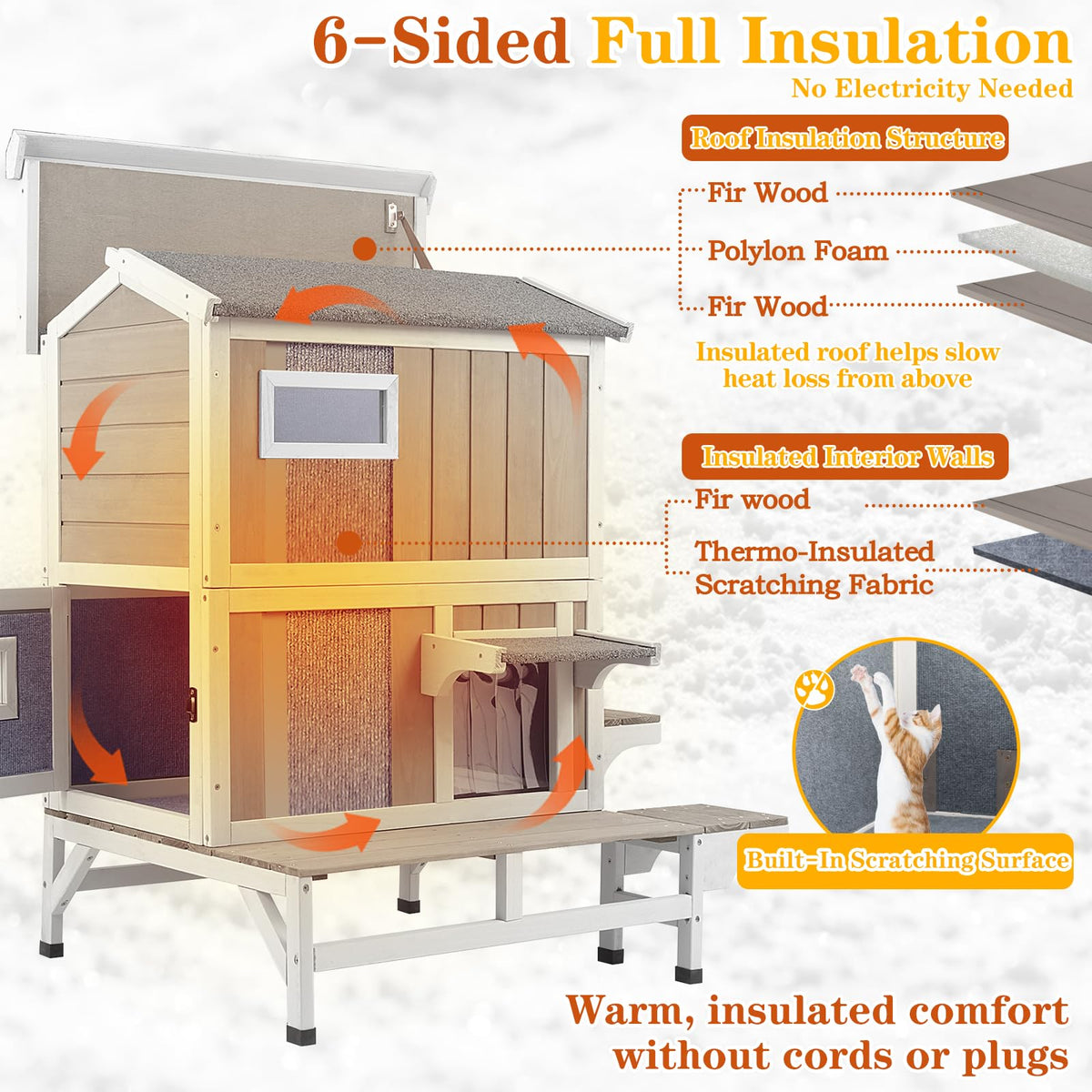 Insulated Outdoor Cat House 2-Story Wooden Shelter H688945