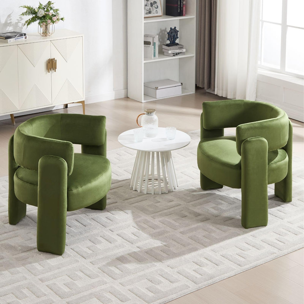 Set of 2 Green Upholstered Accent Chairs with Arms B27226