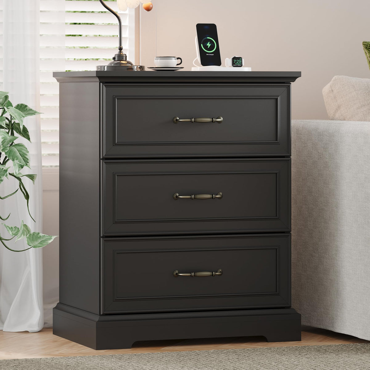 Black 3 Drawer Wood Dresser V848841