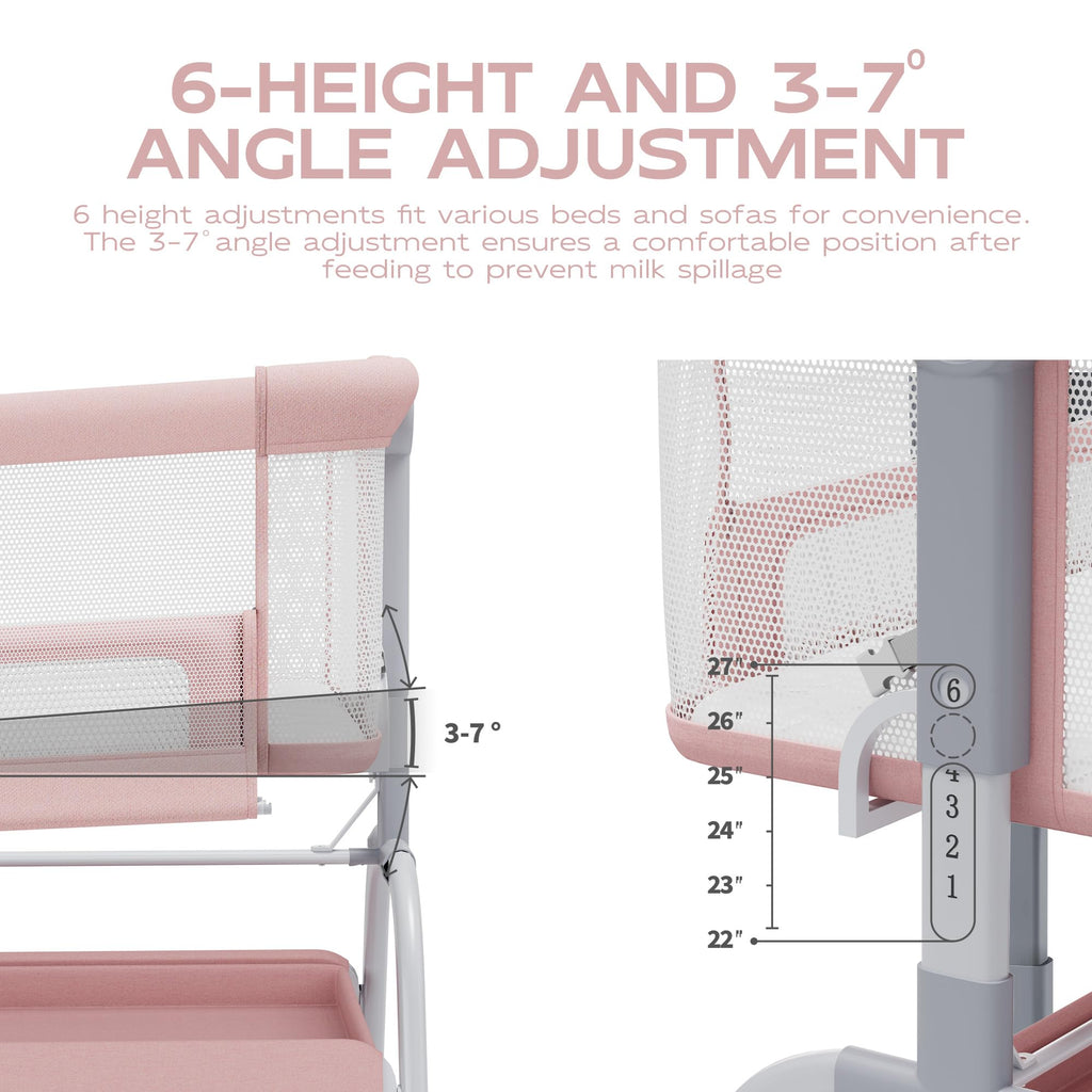 Baby Bassinet Bedside Crib with Mattress & Sheet, 4-Sided Mesh, Pink G205