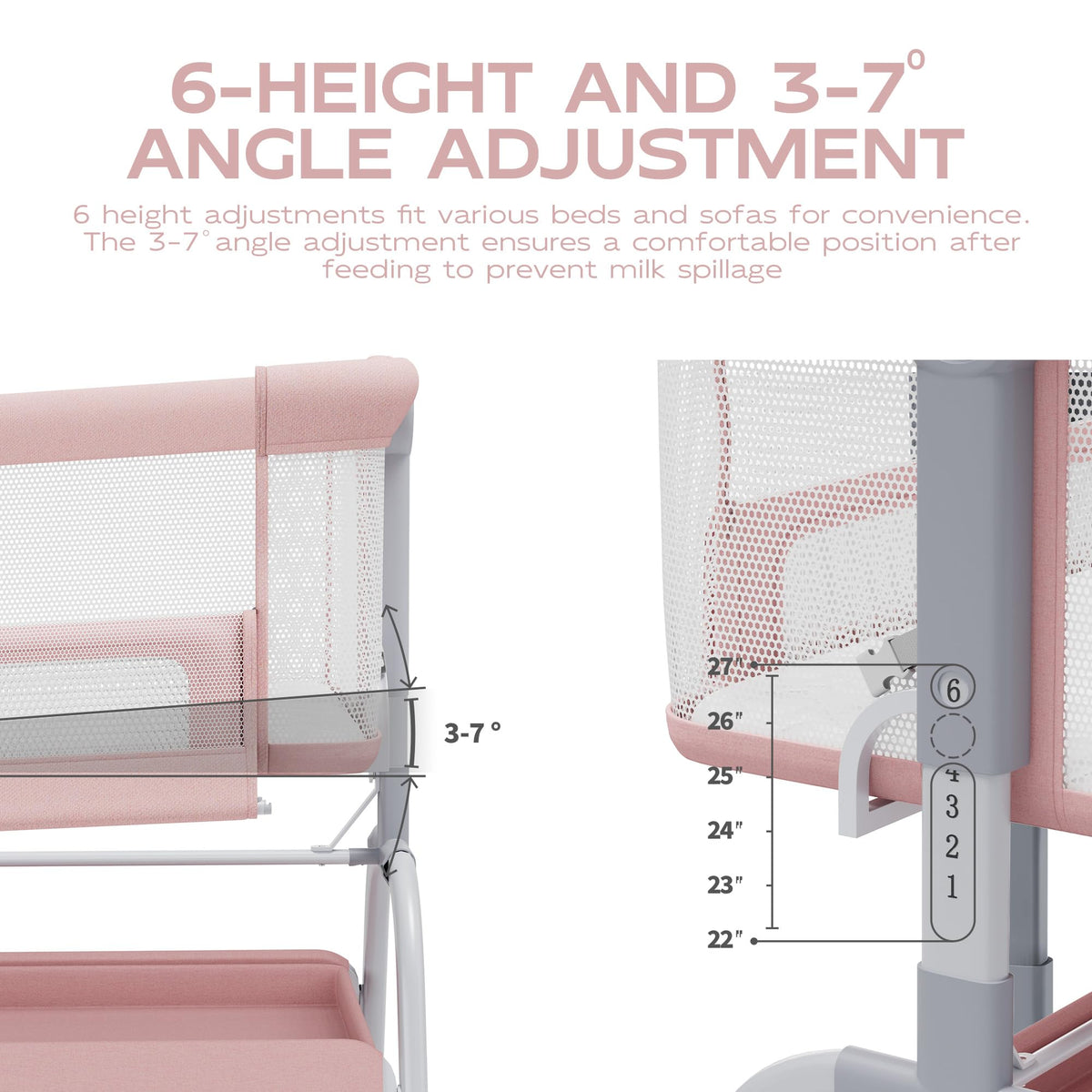 Baby Bassinet Bedside Crib with Mattress & Sheet, 4-Sided Mesh, Pink G205