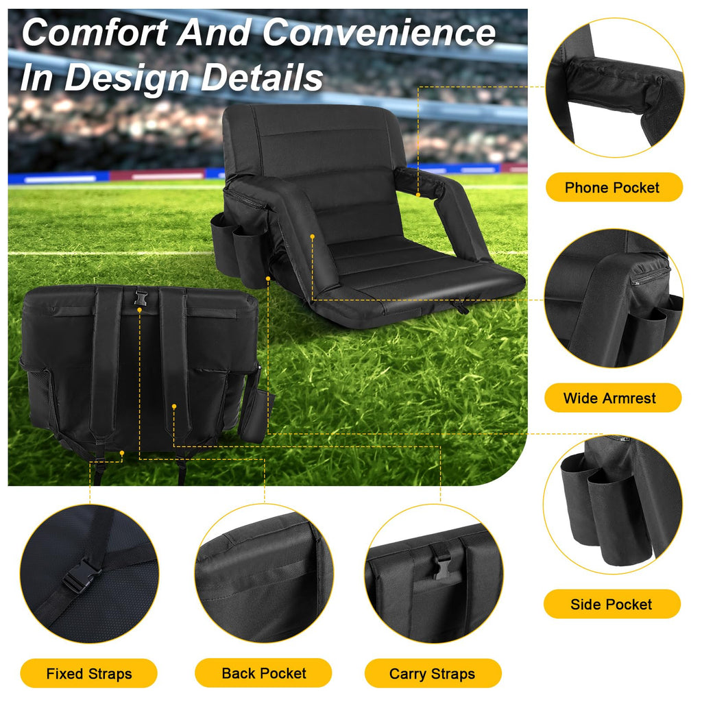 2 Pack Wide Waterproof Folding Stadium Seats with Back Support B1660
