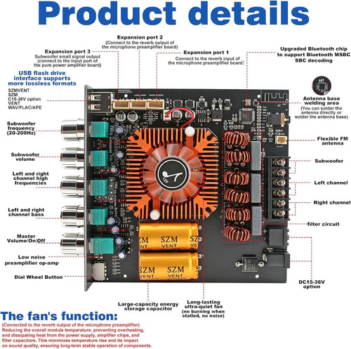 2.1 Channel Bluetooth 5.1 Amp Board 160W x 2 + 220W D24543