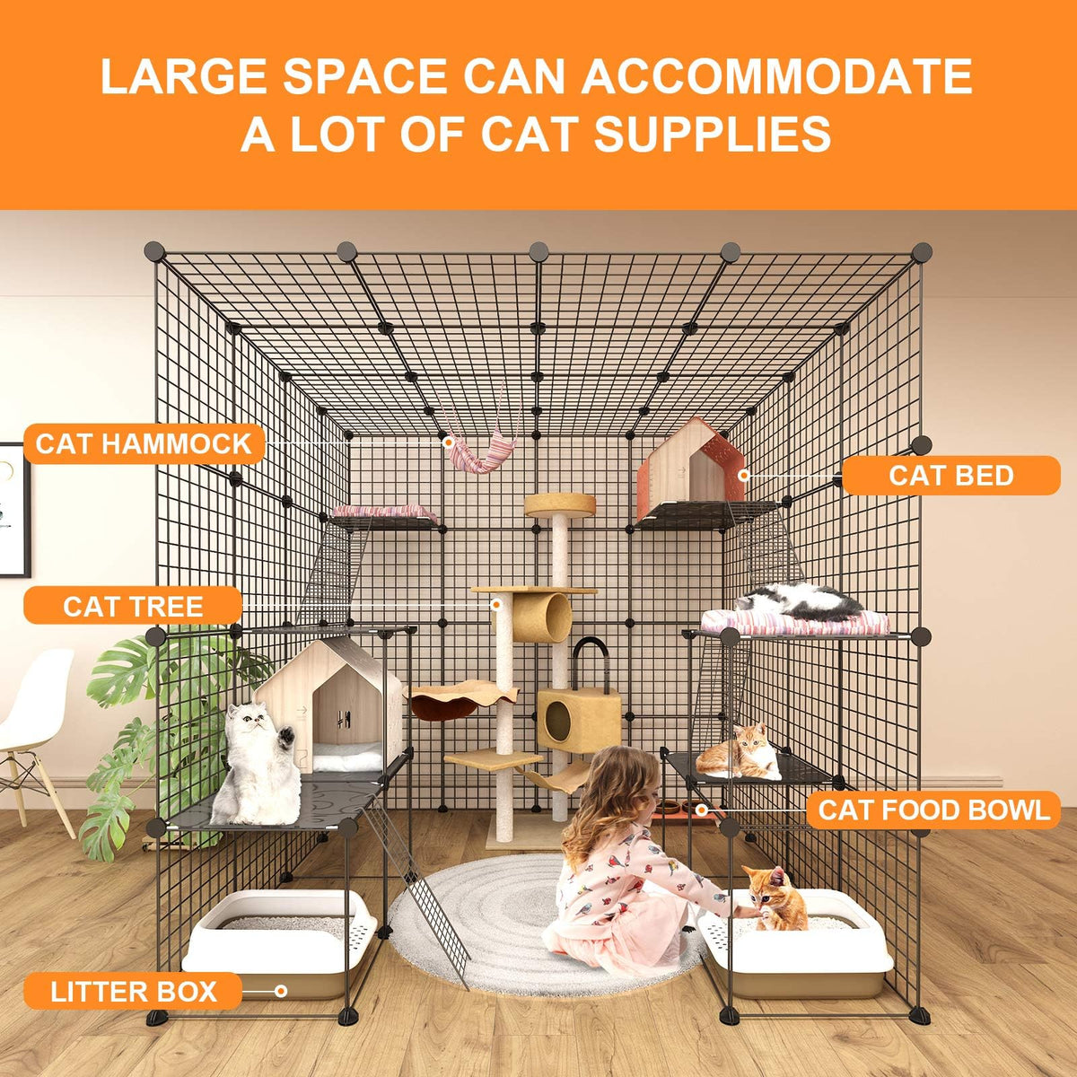 Large Indoor Cat Playpen Metal Wire Cage 55L x 55W x 55H Inchs I916
