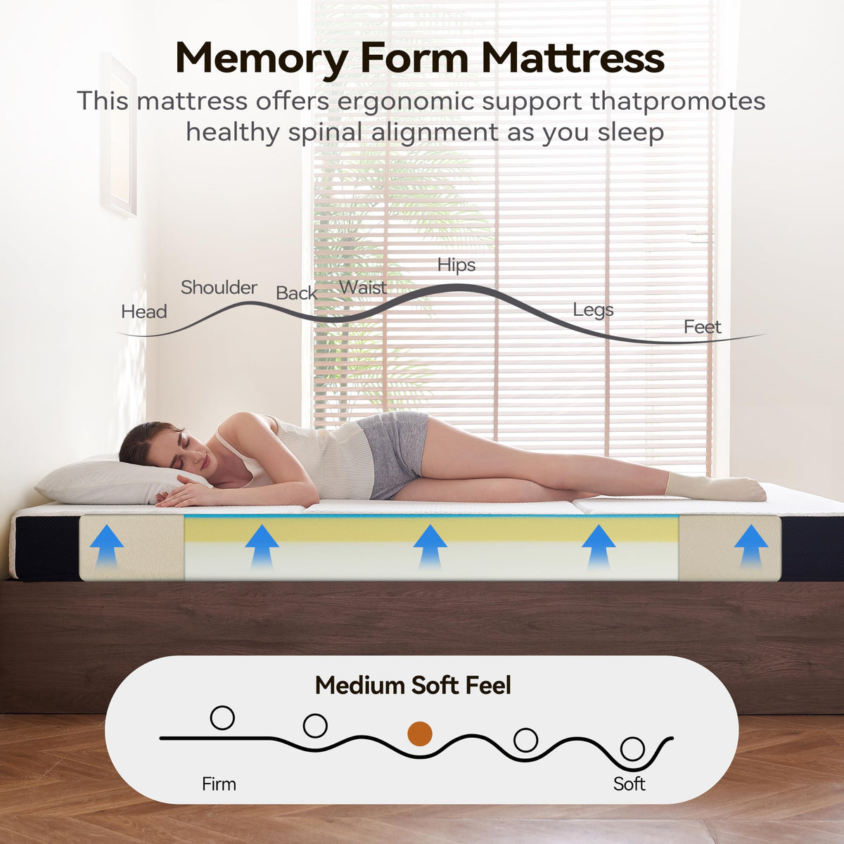 6 Inch Tri Fold Memory Foam Queen Mattress with Washable Cover U70544
